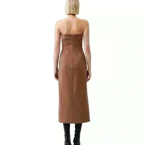 NEW! French Connection Azra Twill Strapless Neck Sleeveless Button Midi Dress - Picture 3 of 9